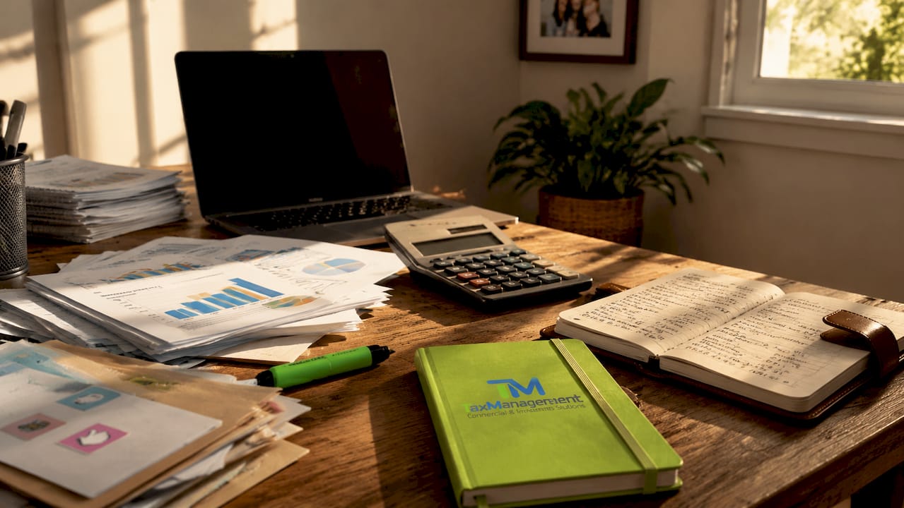 Accounting payroll reports on office desk