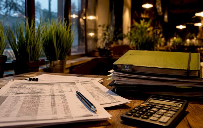 Printed Bulgarian accounting reports and calculator on desk