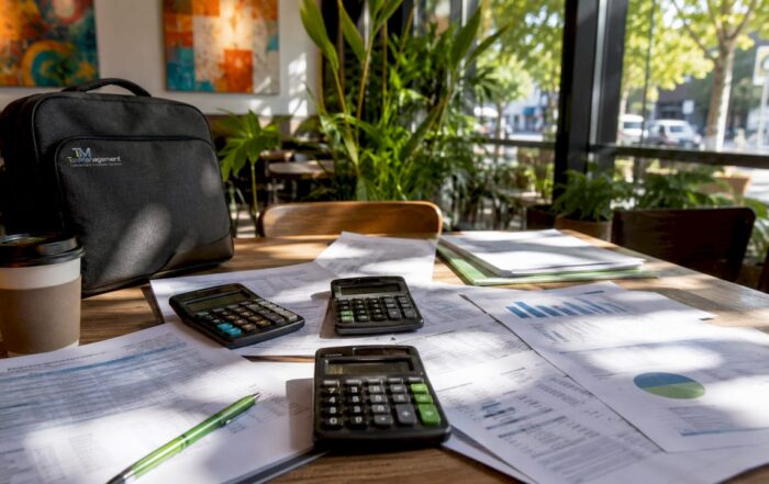 Corporate accounting and company registration documents on desk