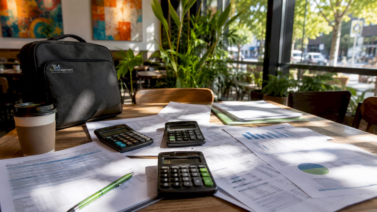 Corporate accounting and company registration documents on desk