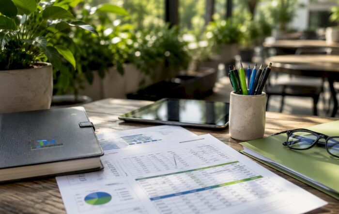 Accounting ledgers and payroll reports on office desk