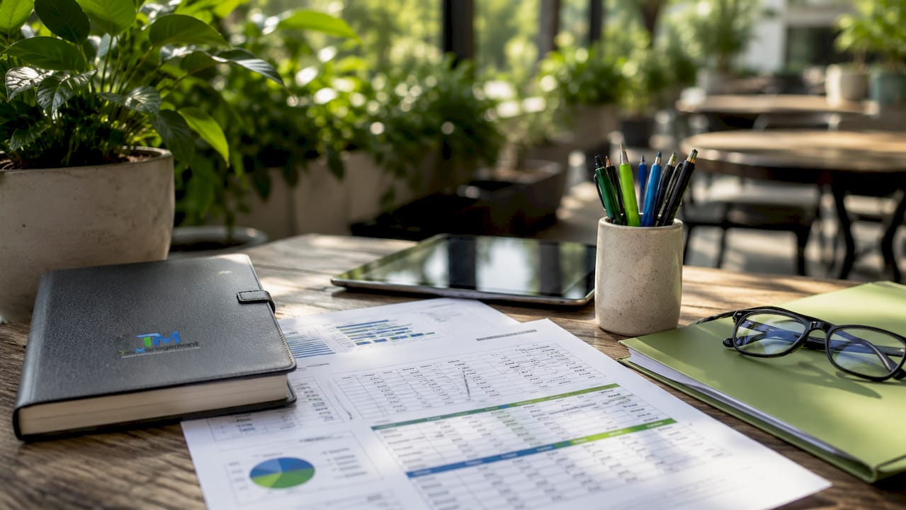 Accounting ledgers and payroll reports on office desk