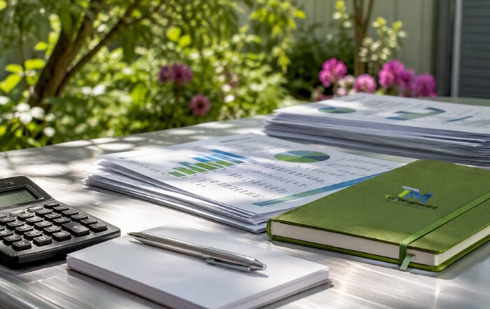 Accounting reports and ledger on office table