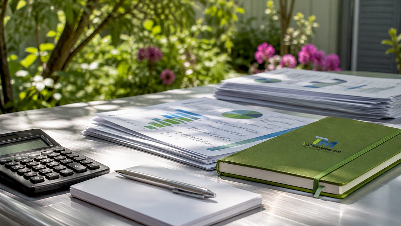 Accounting reports and ledger on office table